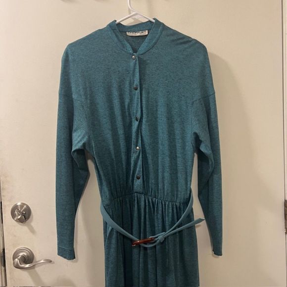 VTG Chofflet Prestige Paris Womens Green Mink Wool Blend Maxi Dress w Belt Sz 9 - Picture 4 of 14